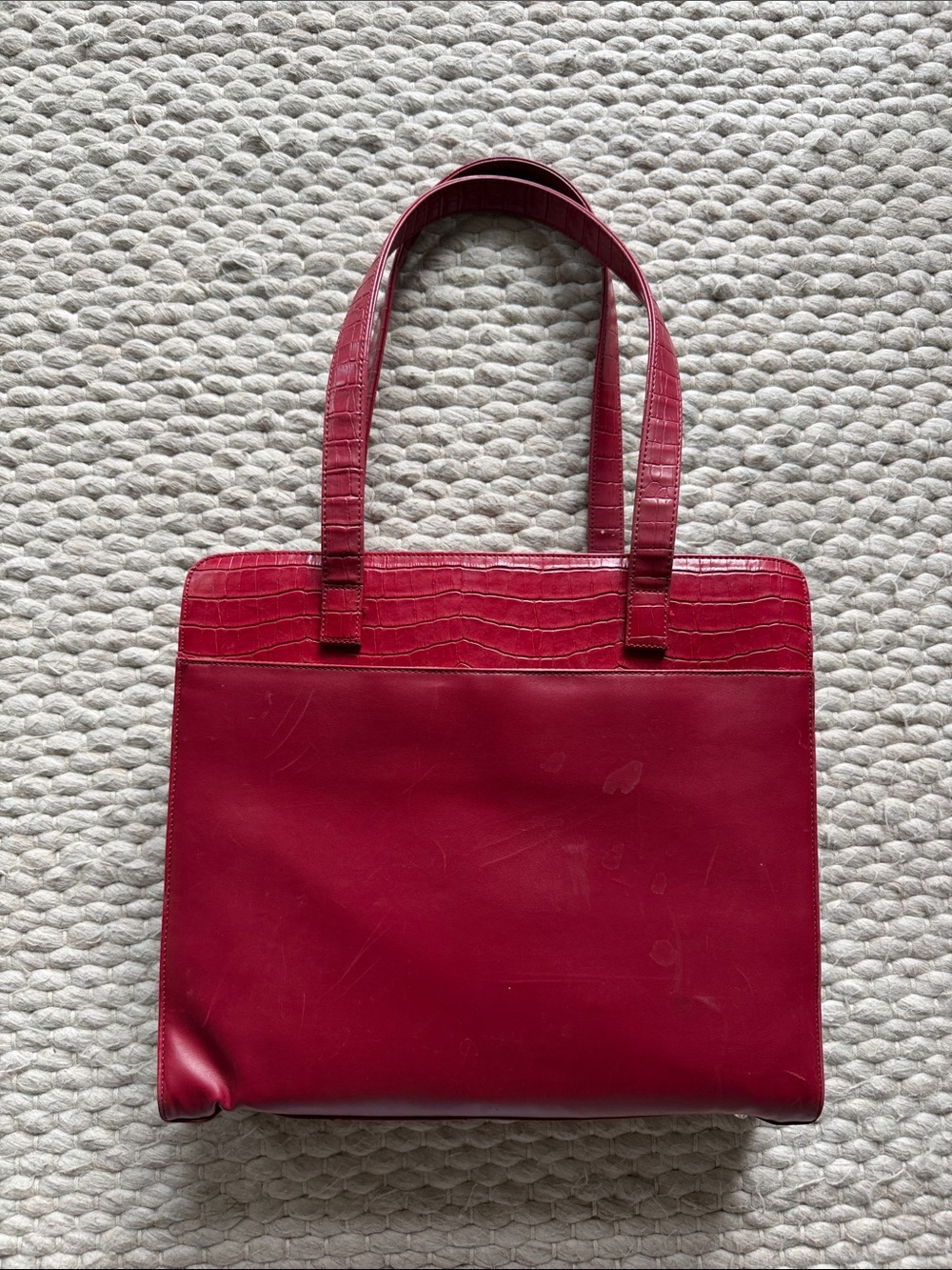 Buxton Red Leather Laptop Tote Croc-Embossed Shoulder Bag Work Purse